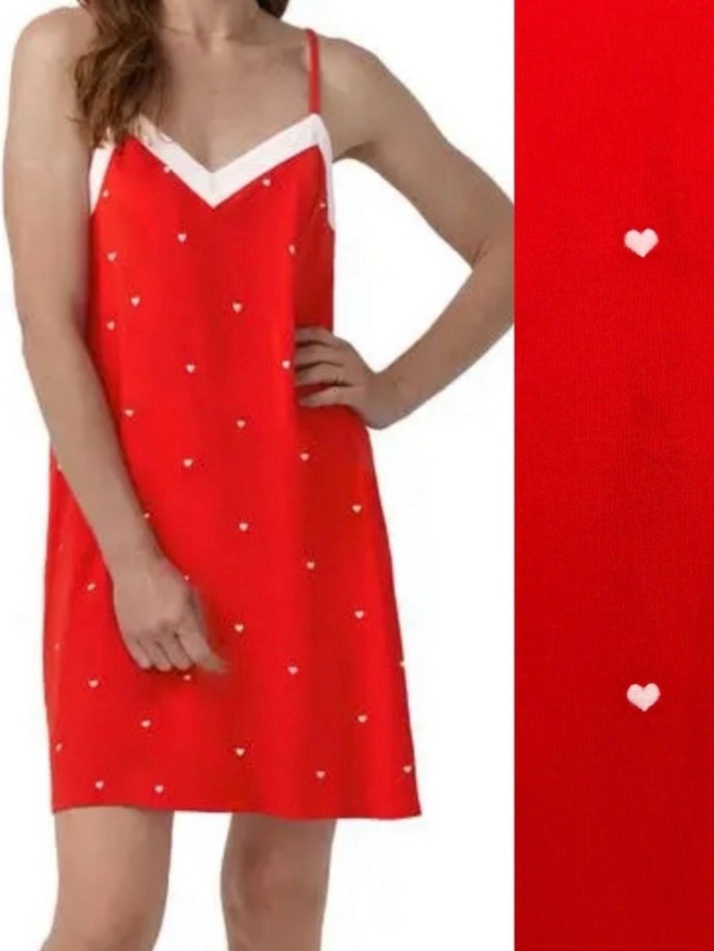 BedHead Pajamas Tiny Heart Print Stretch Organic Cotton Chemise Red Valentine